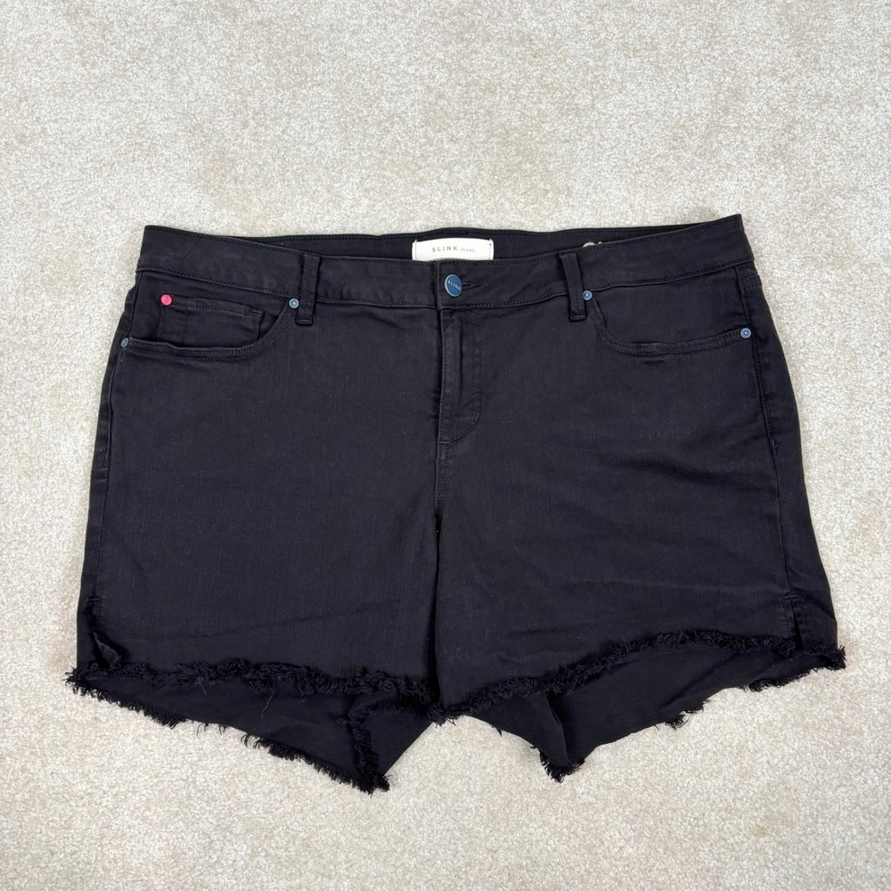 SLINK Jeans Womens Plus 22 Curvy Black Frayed Raw Hem Denim Shorts RN149280‎